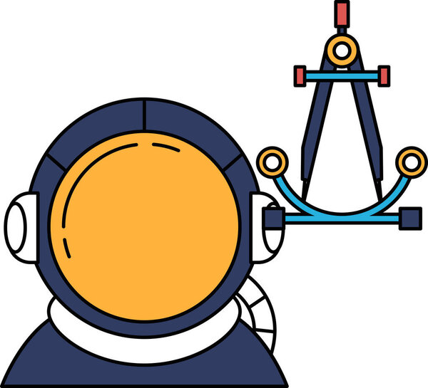 A man in a space suit is standing next to a compass. The man is an astronaut, and the compass is likely a tool used for navigation in space