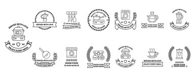 A collection of symbols and logos for various food items. The symbols include a spoon, a knife, a cup, and a bowl