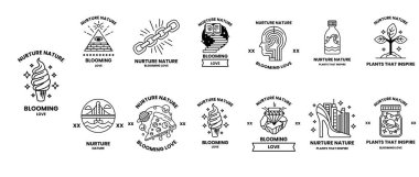 Resim, ağaç, kavanoz ve kalp gibi farklı sembol ve tasarımlardan oluşan bir koleksiyondur. Sahne yaratıcılık ve ilham kaynağıdır.