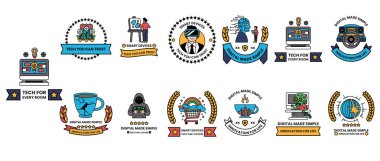 Seyahat, teknoloji ve eğitim gibi çeşitli temalara sahip bir rozet koleksiyonu. Her rozetin kendine has bir tasarımı ve renk şeması var.