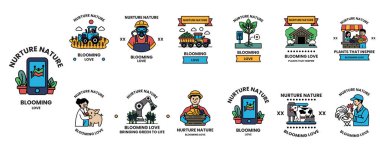 Doğayı besleyen insanların ve tarım ekipmanlarının bir dizi görüntüsü. Çiçek açıyor. Üzerlerinde.