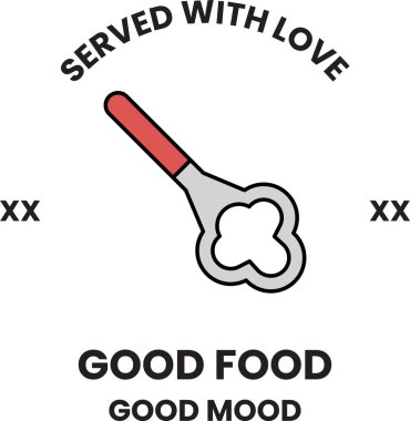 Çatal ve kaşıkla siyah bir logo. Logoda 