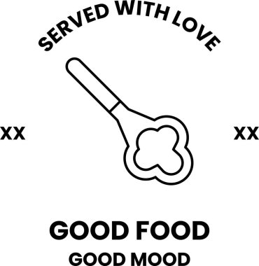 Çatal ve kaşıkla siyah bir logo. Logoda 