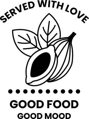 Aşkla ve güzel yemeklerle servis edilen bir meyvenin siyah beyaz görüntüsü.