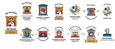 Logo etkinlikler üzerine uzmanlaşmış bir şirket için. Sergide bir saat, bir bina ve bir kutu da dahil olmak üzere çeşitli sembol ve görüntüler yer alıyor. Logo yaratıcılık duygusunu iletmek için tasarlandı.