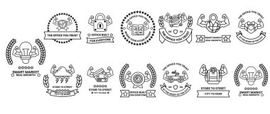 Çeşitli tasarım ve sembollere sahip bir dizi rozet. Bazı rozetlerin kaslı bir görünüşü var, bazılarının ise daha soyut bir görünüşü. Sahne güç ve güçten oluşur.