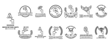 Bir anahtar, bir el ve bir kuş da dahil olmak üzere bir dizi sembol ve logo. Anahtar solda, el ortada, ve kuş da sağda.