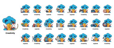 Bombalar ve yaratıcılık kavramındaki çizgilerin çizgisi.