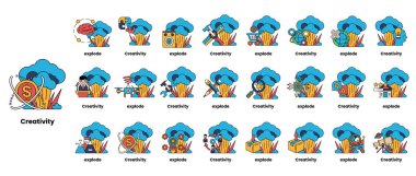 Bombalar ve yaratıcılık kavramındaki çizgilerin çizgisi.