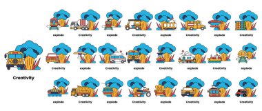 Bombalar ve yaratıcılık kavramındaki çizgilerin çizgisi.