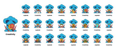 Bombalar ve yaratıcılık kavramındaki çizgilerin çizgisi.