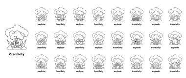 Bombalar ve yaratıcılık kavramındaki çizgilerin çizgisi.
