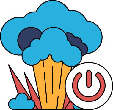 Üzerinde mantar ve ortasında güç düğmesi olan bir bulutun beyaz ve siyah çizimi.