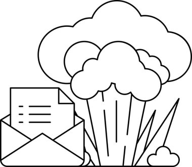 Zarfın içinde bir harf olan beyaz ve siyah bir bulut çizimi. Zarf açık ve mektup bulutun sol tarafında duruyor. Bulut çok büyük ve o patlıyor.