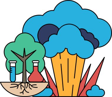 Arka planda bulut olan bir ağaç çizimi. Ağaç, biri 