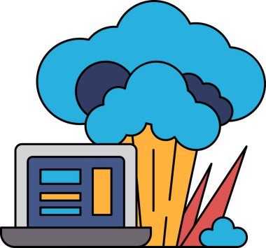 Bir dizüstü bilgisayar büyük bir ağacın yanındaki masada. Ağaç bulutlarla kaplı ve o fırtınanın ortasında.