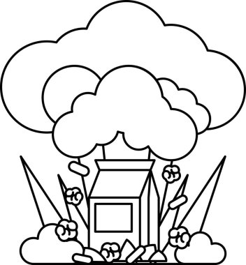 Üstünde kutu olan bir bulutun karikatür çizimi. Kutuda 