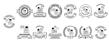 Üzerinde bir adam olan rozet koleksiyonu. Adam şapka takıyor ve elinde bir kitap tutuyor.