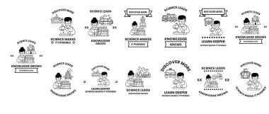 Bilim deneyleri yapan çocukların bir dizi görüntüsü. Görüntüler tamamen siyah ve beyaz. Görüntüler 