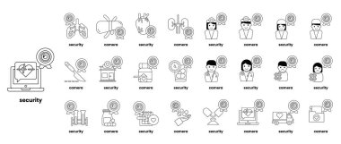 Güvenlik bu görüntünün ana kavramı. Her biri güvenliğin farklı yönlerini temsil eden çeşitli çizgi film karakterleri içerir. Karakterler görüntüye dağılmış durumda.