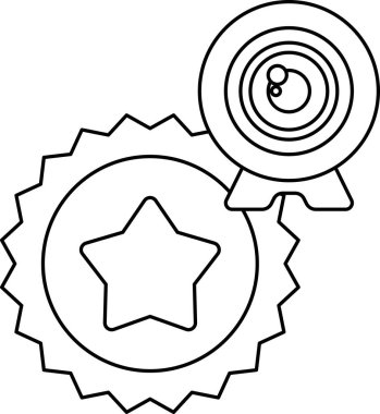 Siyah beyaz çizimde bir yıldız ve bir kamera merceği gösterilir. Yıldız bir daire ile çevrilidir ve kamera merceği dairenin ortasına yerleştirilir.