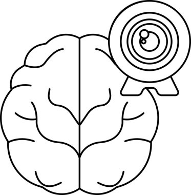 Üzerinde kamera merceği olan bir beyin. Beyin bir yaprak ile çevrilidir.
