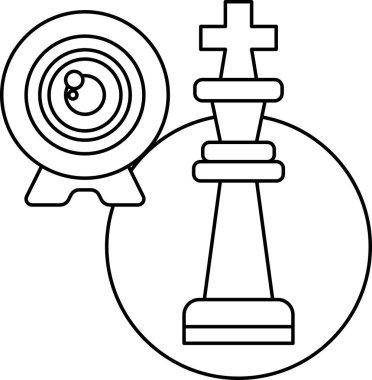 Arka planda kamera lensi olan bir satranç taşının siyah beyaz çizimi. Bir anı ya da zamanı yakalama kavramı