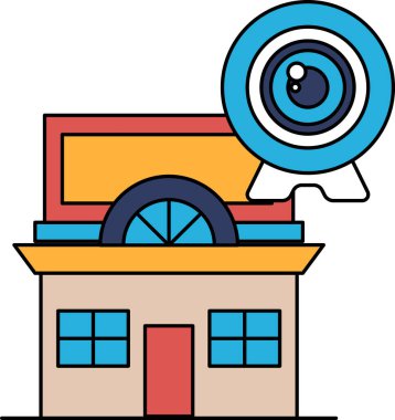 Tepesinde kamera olan bir bina. Bina bir mağaza.