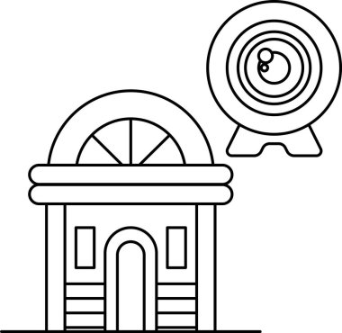 Tepesinde kamera olan bir bina. Kamera bir gözetleme sembolü ve bina da insanların izlenebileceği bir yerin sembolü.