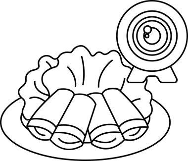 Arka planda kamera olan bir tabak yemek. Kamera bir webcam. Yemek tabağı, salata da dahil olmak üzere farklı yemek türlerinin karışımıdır.