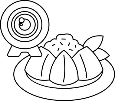 Bir tabak yemeğin üzerinde bir kamera var. Yemek bir kase pirinç ve biraz sebze.