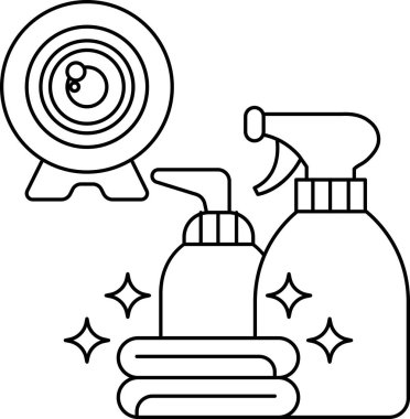 Siyah beyaz bir fotoğraf makinesi, bir şişe sprey ve bir şişe sabun. Kamera görüntünün tam ortasında. Sprey ve sabun da sağ tarafta.