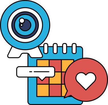 Kamera lensi takvimde bir kalp ve konuşma baloncuğu var. Kamera merceği anıları yakalamanın sembolüdür ve kalp sevgiyi ve sevgiyi temsil eder.
