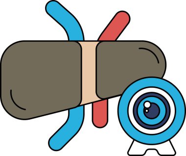 Kafasında kamera olan bir böcek. Kamera bir web kamerası.