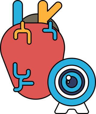 Üstünde kamera merceği olan bir kalp. Kalbin etrafı dallarla çevrili.