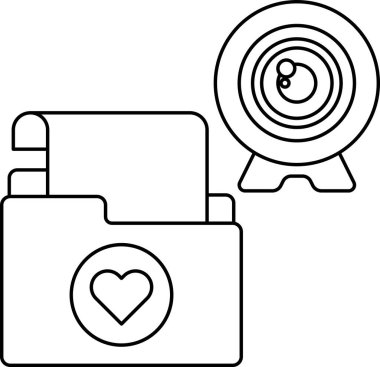 Üzerinde kalp olan bir klasör ve sağında bir kamera. Dosya açık ve kamera da sağ tarafta.