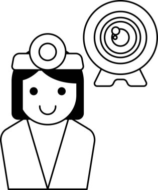 Kafasında steteskop olan bir kadın gülümsüyor. Kameraya bakıyor.