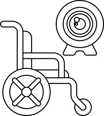 Üzerinde kamera olan bir tekerlekli sandalye. Görüntü siyah ve beyaz.