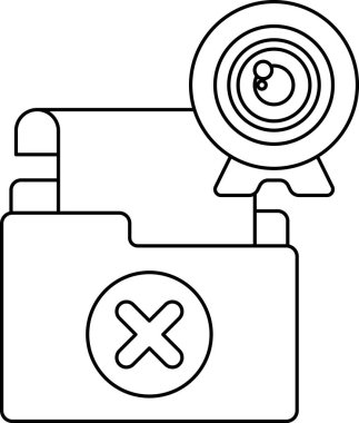 Üzerinde X olan bir klasörün yanında bir kamera lensi gösteriliyor. Klasör açıldı ve kamera lensi üzerine yerleştirildi. Dizin bir dosya ya da belge gibi görünüyor