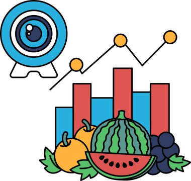 Karpuz ve elmalı bir meyve sepeti çizimi. Karpuz ikiye bölündü ve elmalar etrafına saçıldı. Çizimin neşeli ve renkli bir havası var.