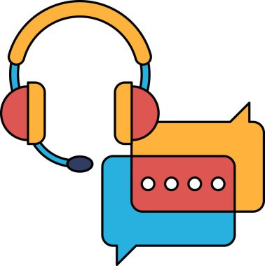 Mikrofonlu bir kulaklığın siyah beyaz görüntüsü ve klavyeli bir konuşma balonu. İletişim kavramı ve net ve etkili iletişimin önemi