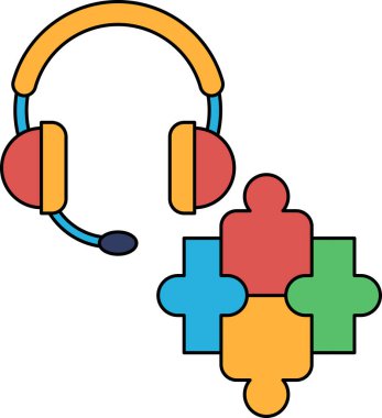 Bir kulaklık ve dört kişilik bir yapboz parçası. Yapboz parçası takım çalışmasının ve işbirliğinin bir sembolüdür.