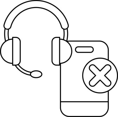 Üzerinde X harfi olan bir telefon ve kulaklık. Telefon ve kulaklık siyah ve beyaz. X, beyaz kenarlı bir kırmızı haçtır.