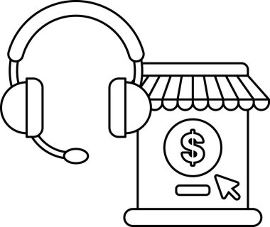 Üzerinde dolar işareti olan bir mağazanın siyah beyaz çizimi. Mağaza 1 dolara bir şey satıyor.