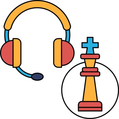 Bir satranç taşı ve bir kulaklığın siyah beyaz çizimi