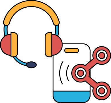 Siyah beyaz çizimde bir telefon ve bir kulaklık gösteriliyor. Çizim basit ve temiz, ek ayrıntı ya da renk yok.