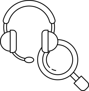 Bir çift kulaklık ve büyütecin siyah beyaz görüntüsü. Yakından dinleme kavramı