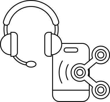Siyah beyaz çizimde bir telefon ve bir kulaklık gösteriliyor. Çizim basit ve temiz, ek ayrıntı ya da renk yok.