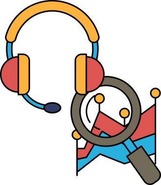 Bir mikrofon ve bir büyüteç çizimi. Mikrofon görüntünün sol tarafında ve büyüteç de sağ tarafında.