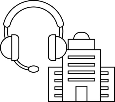 Üstünde kulaklık olan bir bina ve arka planında da bir bina.